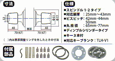 ユニバーサル取替え玉座「ＴＬＨ－６５」の寸法図とセット内容